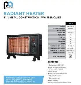 1phf11 Perfect Aire Indoor Electric Infrared Heater 1500w 120v 12.5a Steel Black