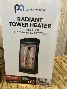 1phq22 Perfert Aire Perfect 1500watt Black Electric Tower Radiant Med/ Lrg Room Space Heater Ne