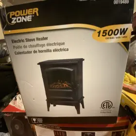0019489 Powerzone Electric Stove Heater 1500w Portable Adjustable Thermostat Log Flame