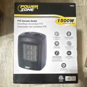 7880909 Powerzone Ptc Ceramic Heater 1500w Portable Electric Black Adjustable Thermostat