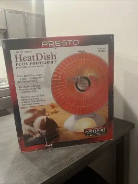 389813 Presto 07903 Heatdish Parabolic Electric Heater Plus Footlight Box Damage