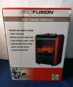 Hpv15 Pro Fision Fusion Heat Mini Ceramic Fireplace Heater 600 Watt/1200 Watt New In Box Nib
