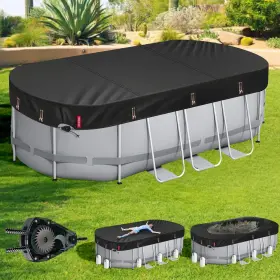 B07g2jdr5c Qh.home Oval Pool Cover With Fast Tightening Ratchet For Above Ground Pools 10x16 Ft
