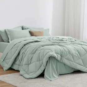 Cusa22a1pjte58ki Sengoku King Size Comforter Set Aqua 7-piece Bed In A Bag All Season Bedding