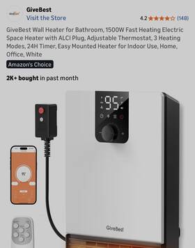 Shenzhen Aixiang Trading Co. Ltd. 726084479562 Givebest Wall Heater For Bathroom 1500w Fast Heating Electric Space With