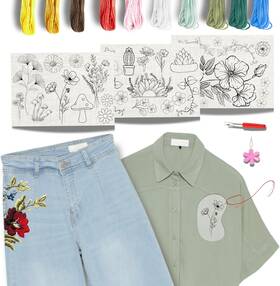 Shijiazhuang Aijia Crafts Co. Ltd. 198715279696 Easy Clothing Embroidery Kit - 34 Water Soluble Stick And Stitch Designs Embroid
