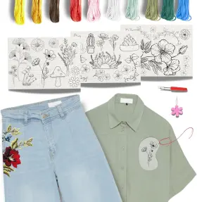 Shijiazhuang Aijia Crafts Co. Ltd. 198715279696 Easy Clothing Embroidery Kit - 34 Water Soluble Stick And Stitch Designs Embroid