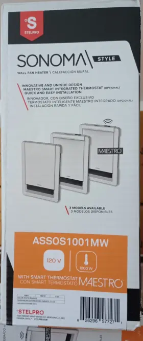 Assos1001mw Stelpro Sonoma Wall Fan Heater 120v/ 1000w With Maestrosmart Thermostat Built-in