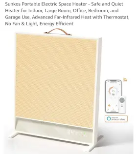 Sk-e1 Sunkos Portable Electric Quiet Heater Far-infrared Heat With Thermostat Alexa