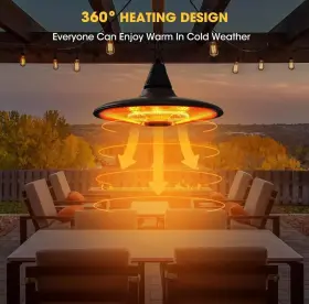 Fp10067us-bk Surjuny Electric Hanging Ceiling Heater 1500w Outdoor With Remote Ctrl Waterproof New