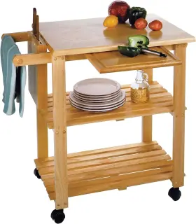89933 Trustech Winsome Wood Kitchen Cart With Cutting Board Knife Block And Shelves Beech