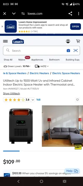 Ut1153uv Utilitech 4969027 Slim Infrared Heater With Uv Light Digital Thermostat