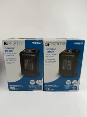 4969627 Utilitech Ceramic Heater 100sq Foot 2 Heat Settings With Adjustable Thermostat New
