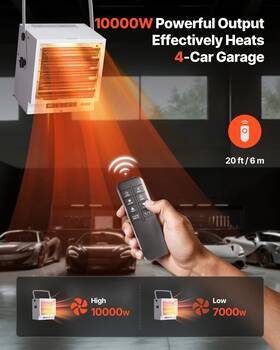 Vevor 197988703907 Electric Garage Heater 10000-watt With Remote Control And 10 Hour Timer Overhe