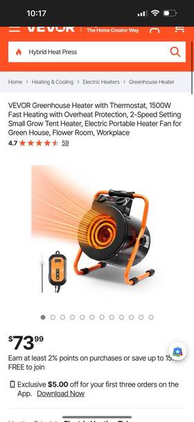 Vevor Bg-e2a 1500w Greenhouse Heater With Thermostat Fast Heating Overheat Protection