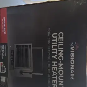 7500w Visionair 7500/6250 Electric Ceiling Utility Heater 240v Black Overheat Protecti