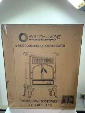 Wl3dstove21 Warm Living 765942-001 Infrared 3 Side Double Door Stove Space Heater Black New