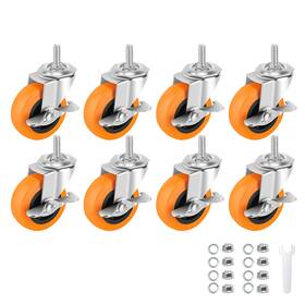 Wharstm Sk2-w/h08 Caster Wheels 3 Inch Casters Set Of 8 Threaded Stem 3/8 -16 X 1 Screw Diam