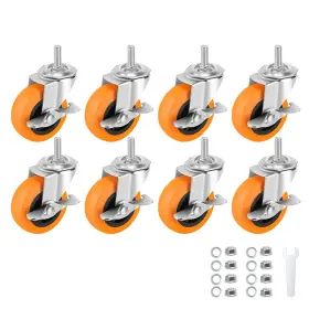 Sk2-w Wharstm Sk2-w/h08 Caster Wheels 3 Inch Casters Set Of 8 Threaded Stem 3/8 -16 X 1 Screw Diam