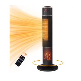 Zokop Ptc-2071l 33 Inch Tower Space Heater With 3d Flame 1500w Portable Electric - Black