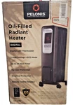 Pelonis Oil Filled Radiant Heater, Digital Display, Remote Control, 3 Settings Used. Price: $62.99.