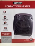 Konwin Room Size, 3 Settings, Adjustable Thermostat, Compact Fan Heater New. Price: $14.95.