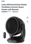 Lasko Whirlwind Orbital Oscillation Ceramic Space Heater With Remote New. Price: $42.99.