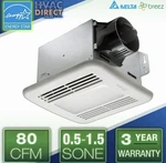 Delta Breez GBR80HLED Cfm Bath Fan W/ Light 0.8 Sone Energy Star New. Price: $39.99.
