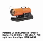 Dayton 'portable Oil And Kerosene Heater, 75,000 Btuh Open. Price: $375.00.