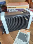Vintage 1500-WATT Presto Deluxe Heater Fan W/ Thermostat, 5120 Btu Open Box. Price: $39.99.