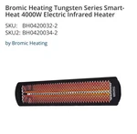 Bromic Tungsten Smart-heat 4000W Electric Infrared Heater Used. Price: $465.00.