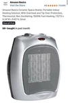 Amazon Basics 1500W Ceramic Personal Heater With Adjustable Thermostat -silver New. Price: $20.00.