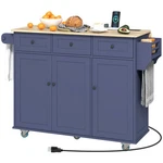 Kitchen Island Cart Wheels W/ Drop Leaf Charging Station Wood Top Blue New. Price: $182.99.