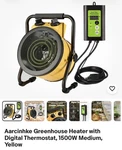 Aarcinhke Greenhouse Heater 1500W Metal Yellow Black Digital Thermostat Round New. Price: $115.00.