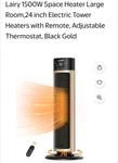 New 24" Lairy 1500W Electric Tower Space Heater Adjustabletstat Remote Oscillate Open. Price: $44.99.