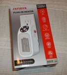 New In Box Aiwa Plug Heater Compact & Portable Timer 4.2" 3.2" 7.5" White. Price: $19.95.