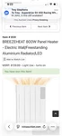 Breezeheat 800W Electric Panel Heater Wall/floor Aluminium Led Display White Open. Price: $45.00.