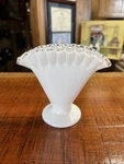 Vintage Fenton Fan Shape Milk Glass Silvercrest Small Vase Used. Price: $18.00.