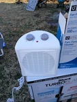 Utilitech Fan-forced Heater 5228416, Adjustable Thermostat, White, 100 Sq Ft Open. Price: $32.00.