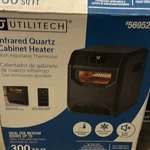 Utilitech Infrared Quartz Cabinet Heater Ultra Quiet Remote Thermostat 300 Sq Ft Open. Price: $30.00.