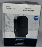 Mainstays Personal Mini Heater 400W Black Portable Ceramic New Open Box Used. Price: $12.00.