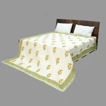 Hand Block Print Jaipuri Razai Reversible Quilt Blanket Yellow Floral Cotton Art New. Price: $175.00.