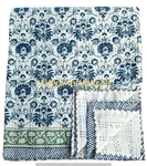 Blue White Reversible King Size Kantha Quilt Hand Block Print Cotton Blanket New. Price: $87.75.