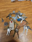 Large Lot Of Vintage Brass Keys And Keychain Auto/home W/jar Used. Price: $19.99.